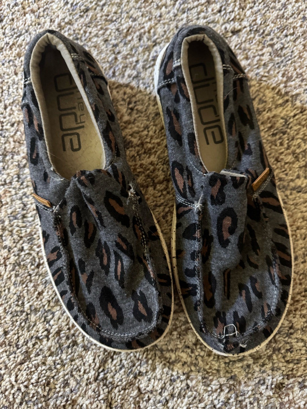 Hey Dude Women's Leopard Print Slip-On Flats in Gray and Brown